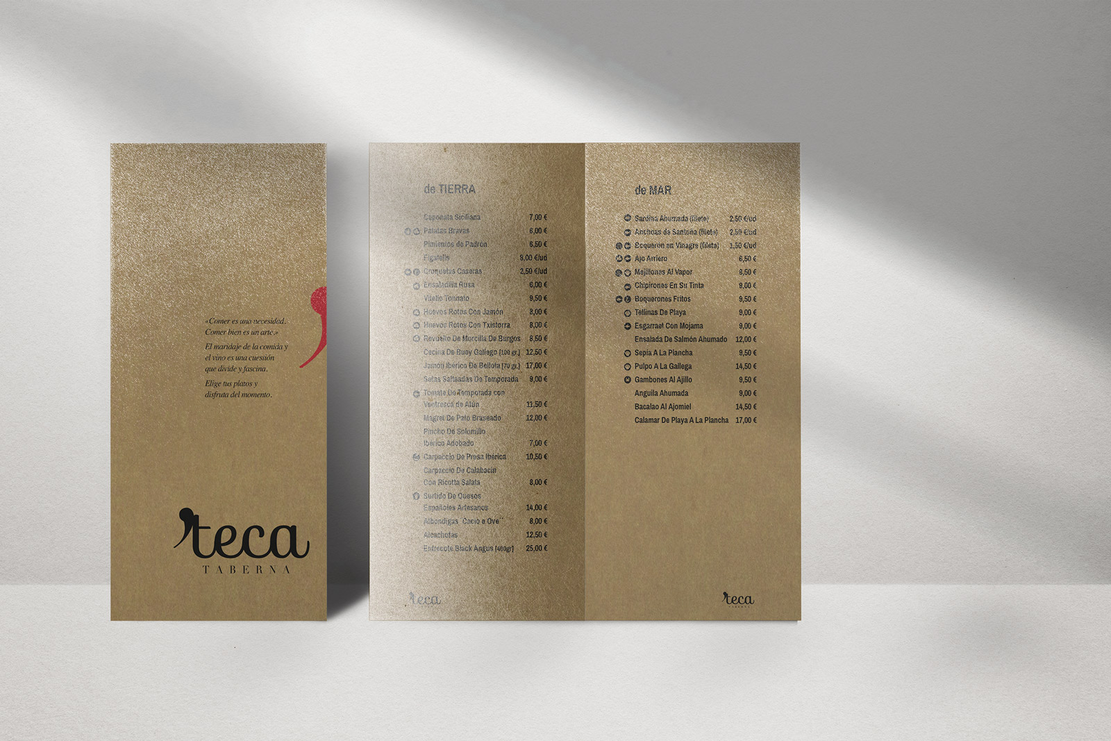 Carta restaurante para TecaTaberna