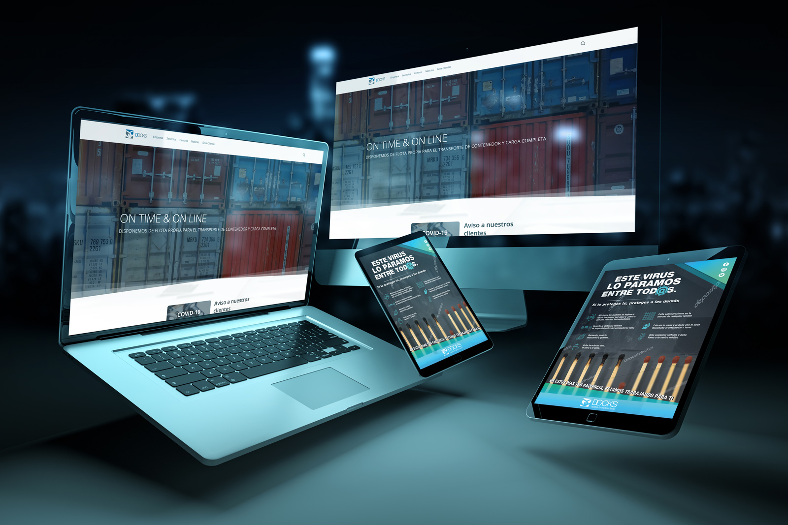 Simulación en varias pantallas de docks